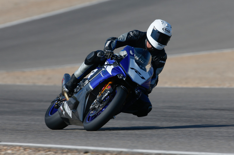 A blue 2015 Yamaha YZF-R1 front 3/4 angle