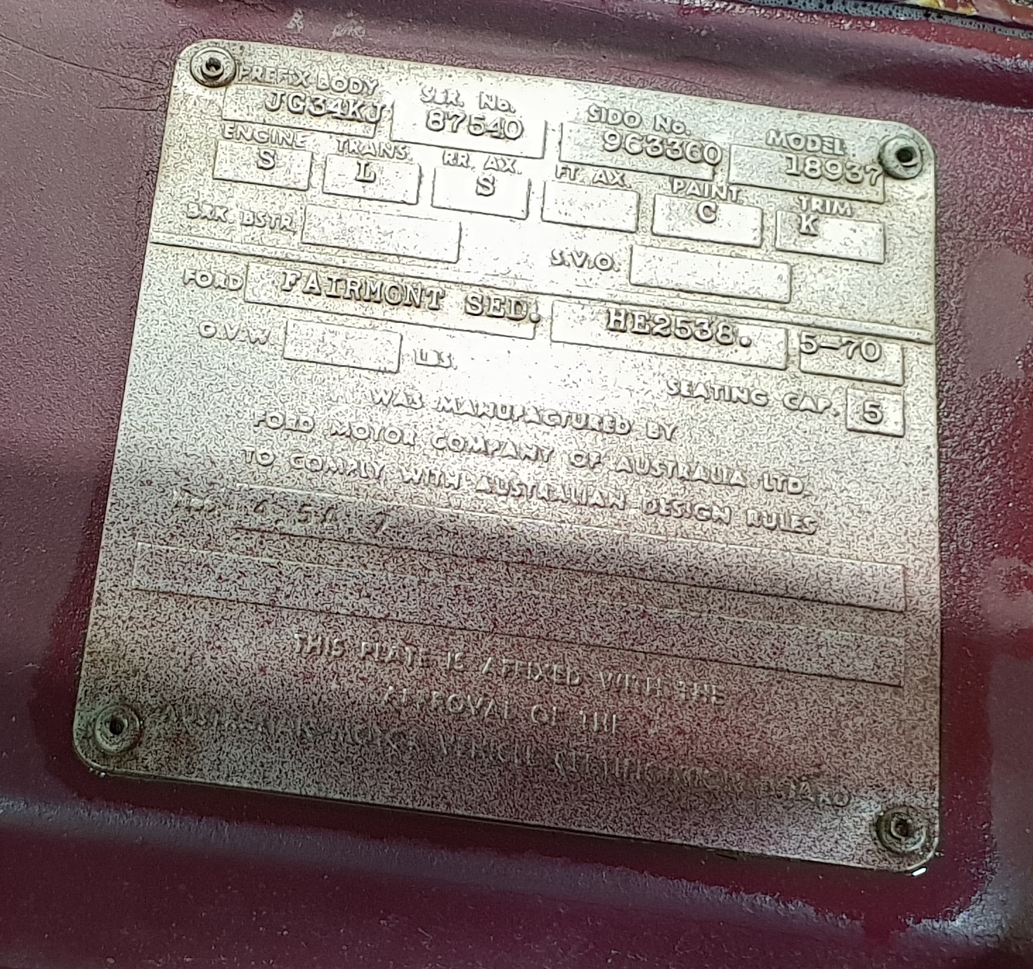1970 FORD FAIRMONT XW GS 4 SPEED MANUAL SEDAN