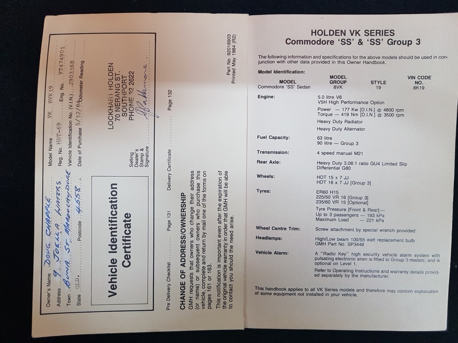 1984 HOLDEN COMMODORE VK HDT SS GROUP 3 4 SPEED MANUAL SEDAN