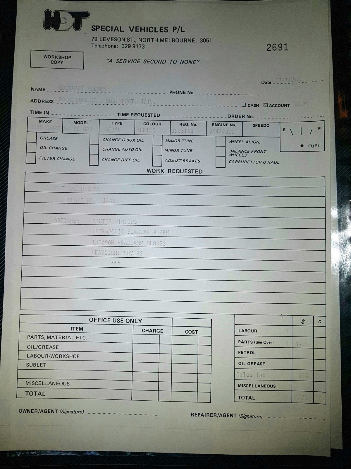 1984 HOLDEN COMMODORE VK HDT SS GROUP 3 4 SPEED MANUAL SEDAN
