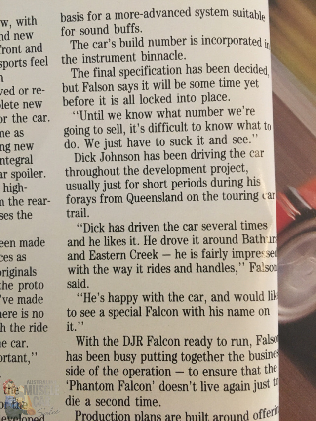 1991 FORD FALCON S EA DICK JOHNSON RACING 5 SPEED MANUAL SEDAN