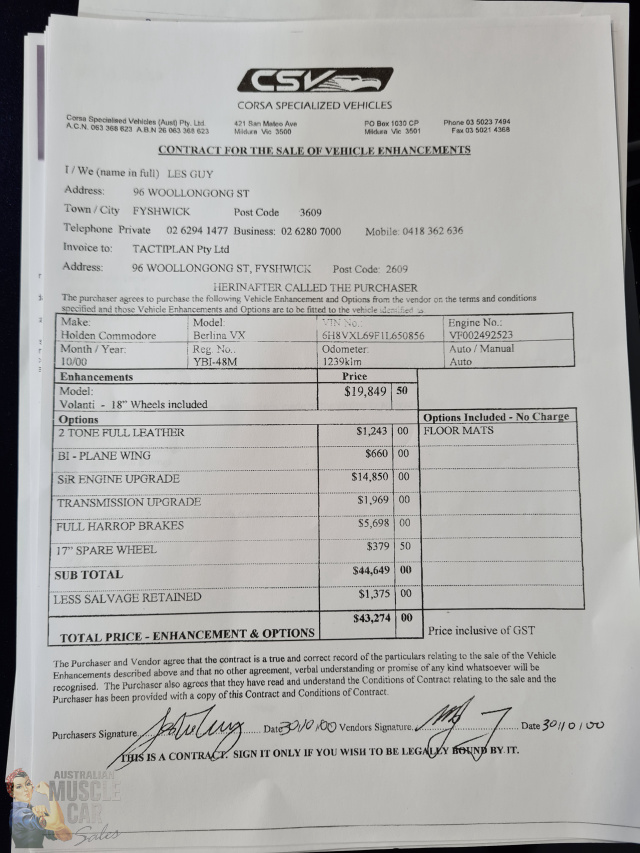 2000 HDT VX COMMODORE CSV CORSA VOLANTI 5000I 4 SPEED AUTOMATIC SEDAN
