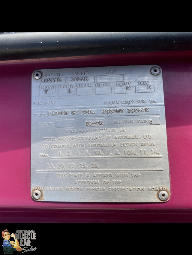 1972 FORD FALCON XA GT 4 SPEED MANUAL SEDAN