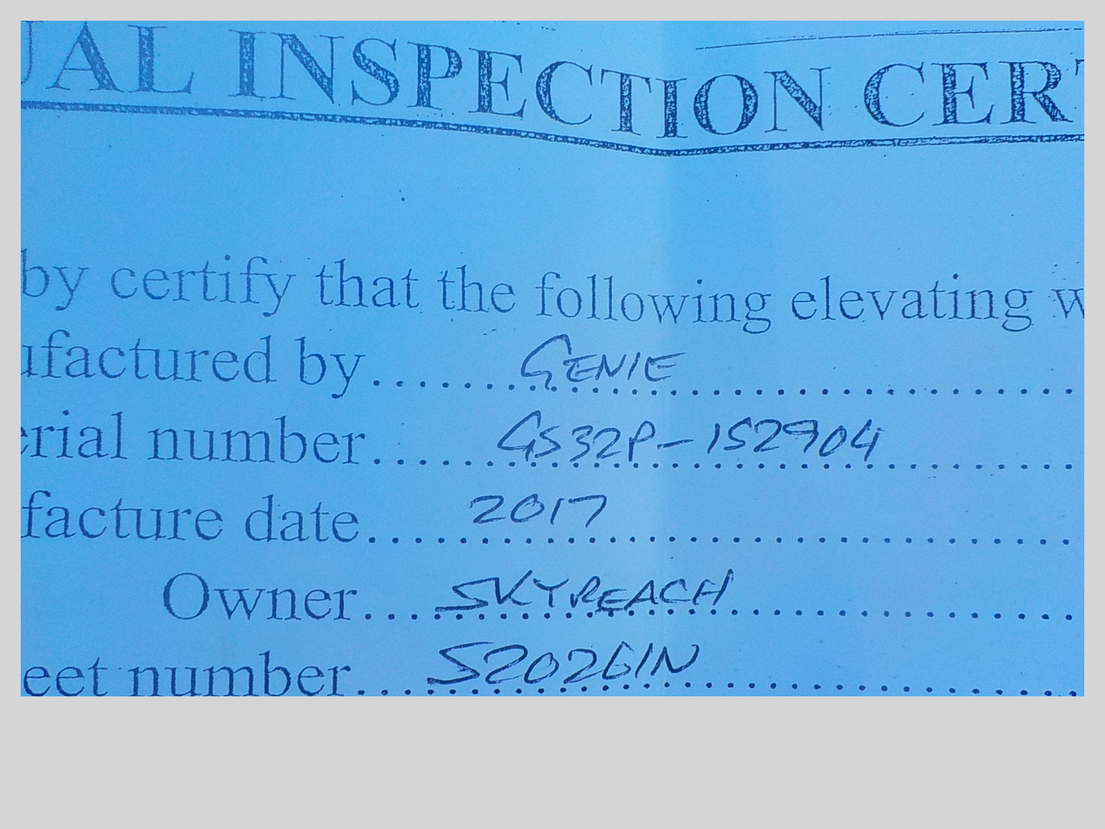 SKYJACK SJ1113219 LIFT/ELEVATOR PERSONNEL LIFT