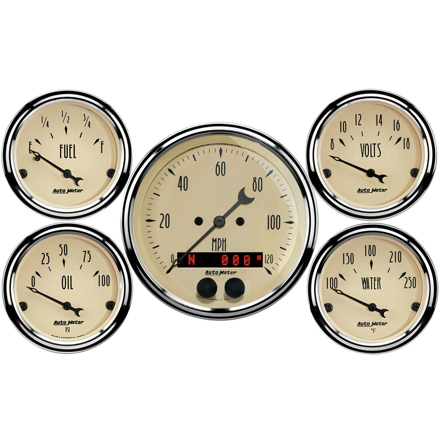 GAUGE KIT, 5 PC., 3 3/8" & 2 1/16", GPS SPEEDOMETER, ANTIQUE BEIGE