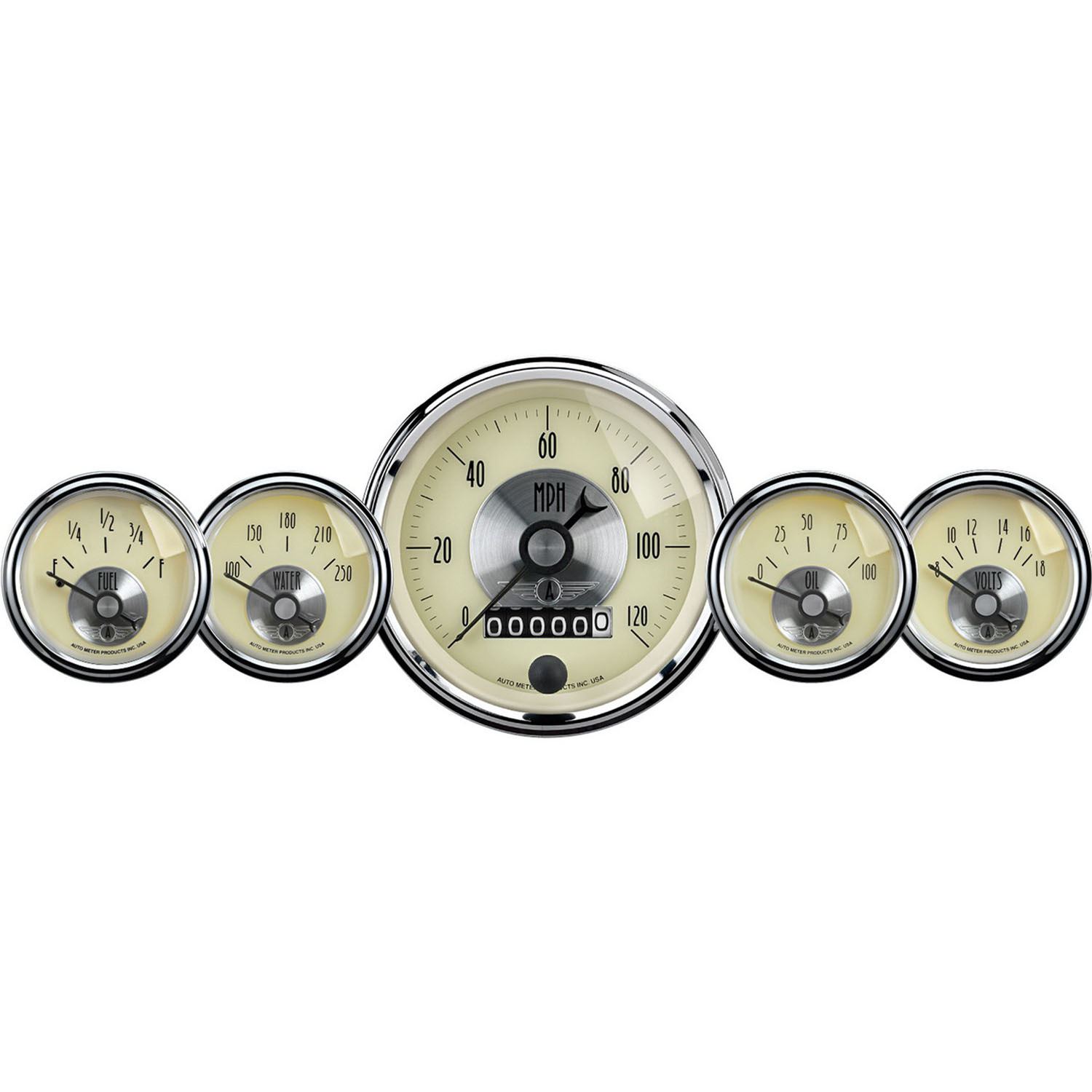 GAUGE KIT, 5 PC, 3 3/8" & 2 1/16", ELEC SPEEDO W/WHEEL ODO, PRESTIGE ANTQ. IVORY
