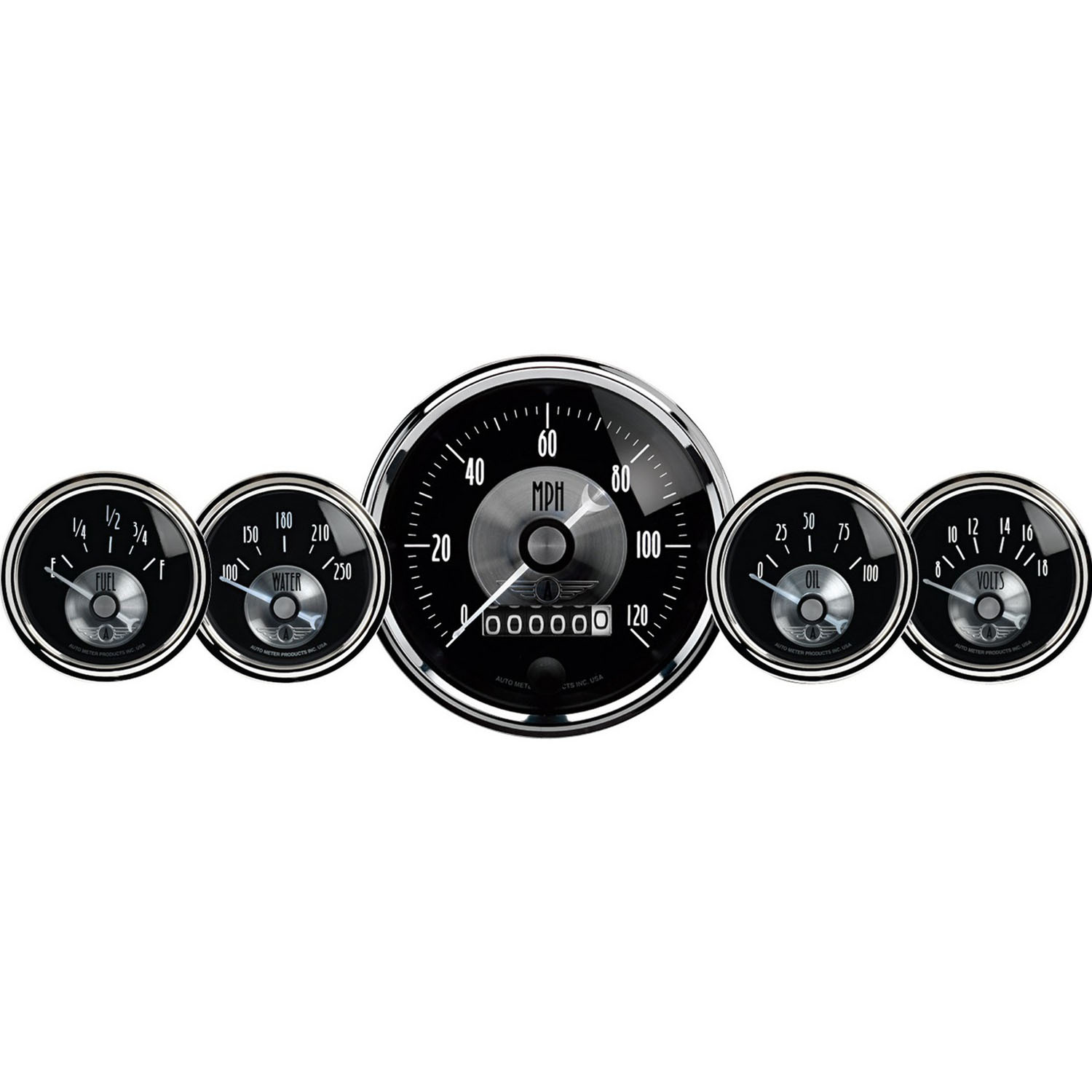 GAUGE KIT, 5 PC, 3 3/8" & 2 1/16", ELEC SPEEDO W/WHEEL ODO, PRESTIGE BLK DIAMOND