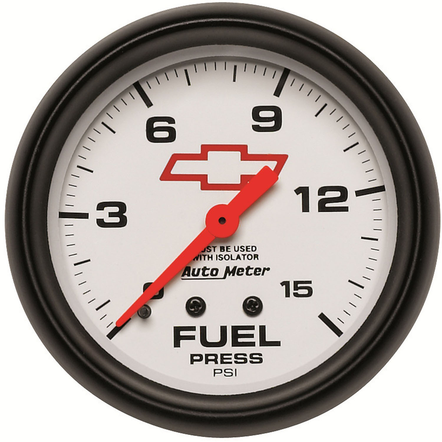 GAUGE, FUEL PRESS, 2 5/8", 15PSI, MECH W/ISOLATOR, GM BOWTIE WHITE