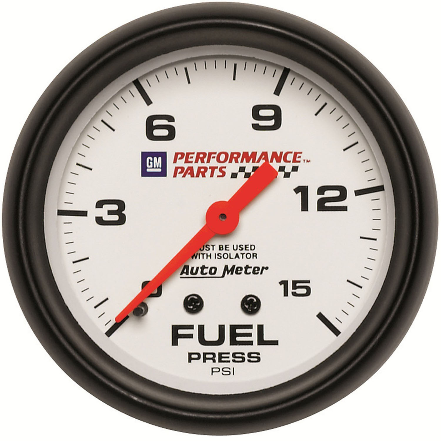GAUGE, FUEL PRESS, 2 5/8", 15PSI, MECH W/ISOLATOR, GM PERF. WHITE
