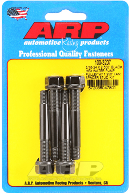 5/16-24 X 2.500 SS HEX WATER PUMP PULLEY W/ 1.250' FAN SPACER STUD KIT
