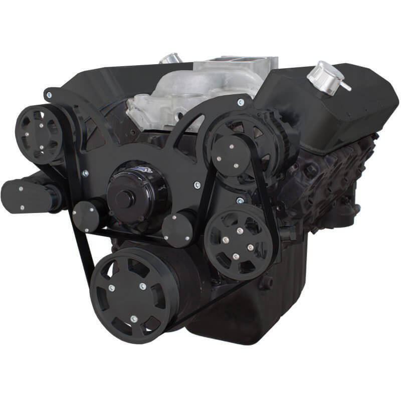 BLACK SERPENTINE SYSTEM FOR 396, 427 & 454 - POWER STEERING & ALTERNATOR WITH ELECTRIC WATER PUMP - ALL INCLUSIVE