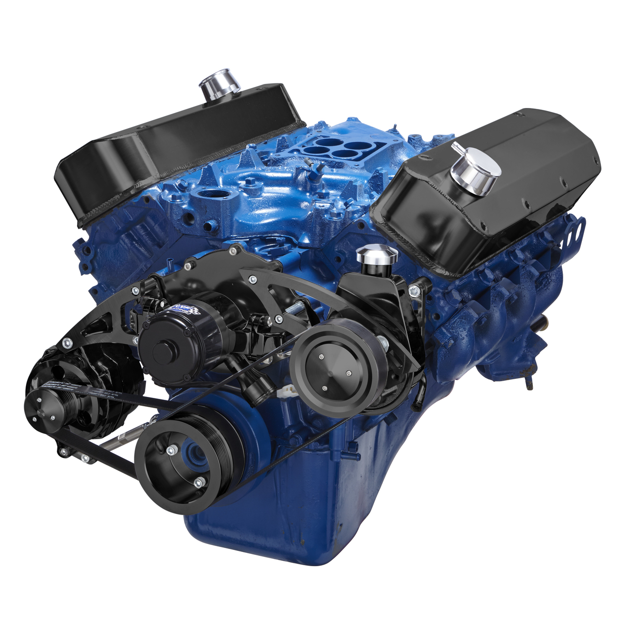 BLACK FORD 460 SERPENTINE SYSTEM - ELECTRIC WATER PUMP, POWER STEERING