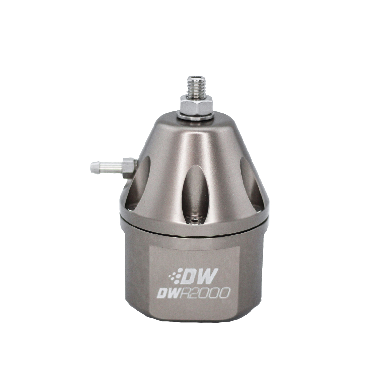 DWR2000 ADJUSTABLE FUEL PRESSURE REGULATOR, ANODIZED TITANIUM. DUAL -10AN INLET AND -8AN OUTLET. UNIVERSAL FITMENT