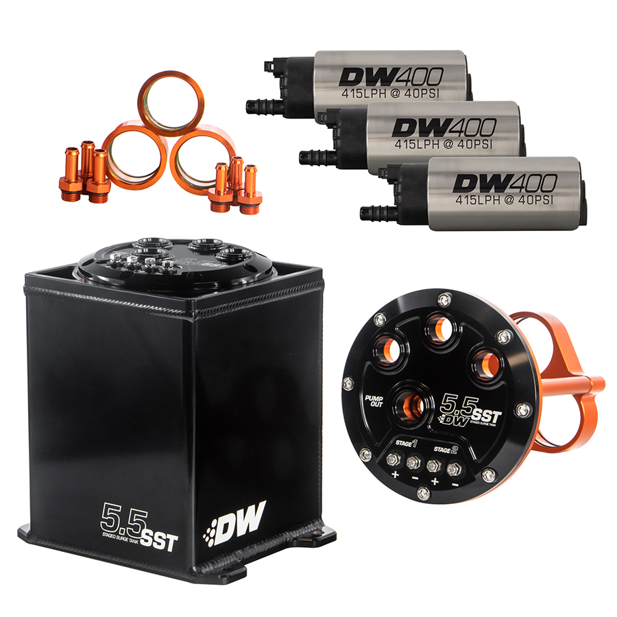 5.5L STAGED SURGE TANK, UNIVERSAL. INCLUDES 3 DW400 FUEL PUMPS.
