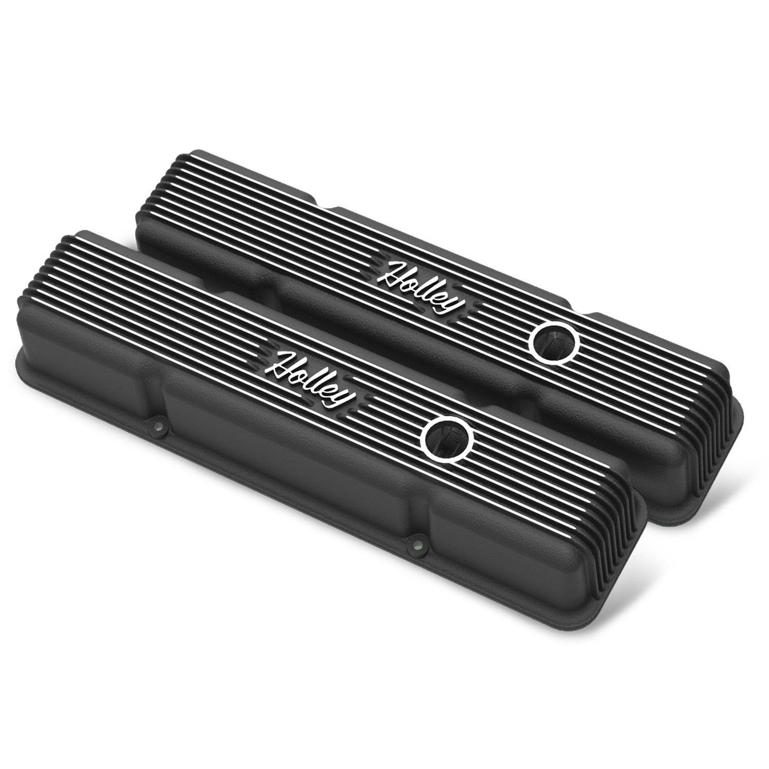 VALVE COVERS VINTAGE SERIES CAST ALUMINIUM BLACK WRINKLE FINNED HOLLEY LOGO CHEVY SMALL BLOCK PAIR