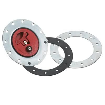 FUEL CELL CAP ASSEMBLY FLUSH MOUNT PLASTIC RED STEEL NATURAL 12 BOLT HOLES KIT