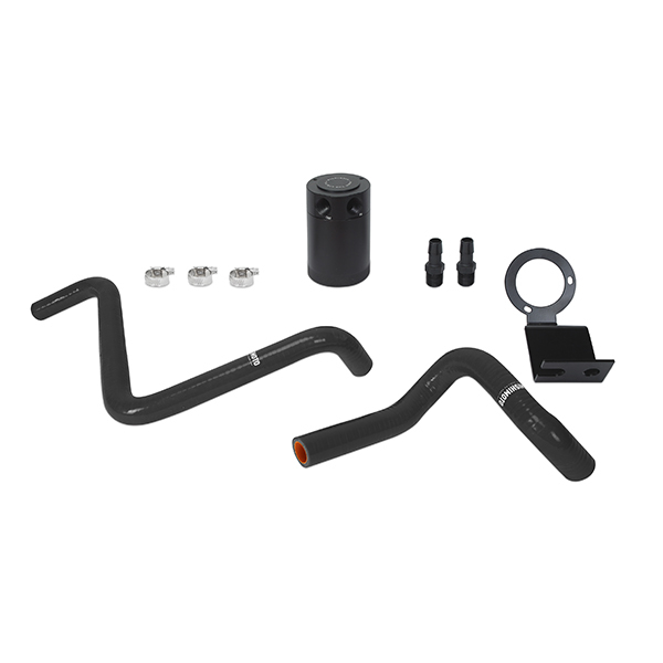 SUBARU BRZ / TOYOTA 86 / SCION FR-S BAFFLED OIL CATCH CAN, PCV SIDE, 2013+ BLACK BRACKET, BLACK HOSES