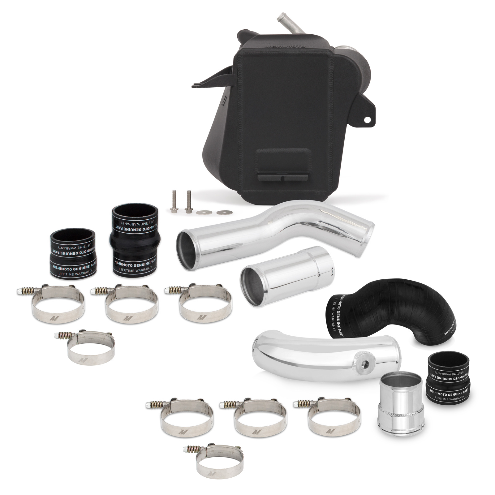 FORD 6.7L POWERSTROKE AIR-TO-WATER INTERCOOLER KIT, 2011+, BLACK COOLER, POLISHED PIPES