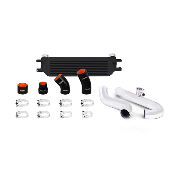 FORD MUSTANG ECOBOOST PERFORMANCE INTERCOOLER KIT, 2015+ BLACK INTERCOOLER POLISHED PIPES