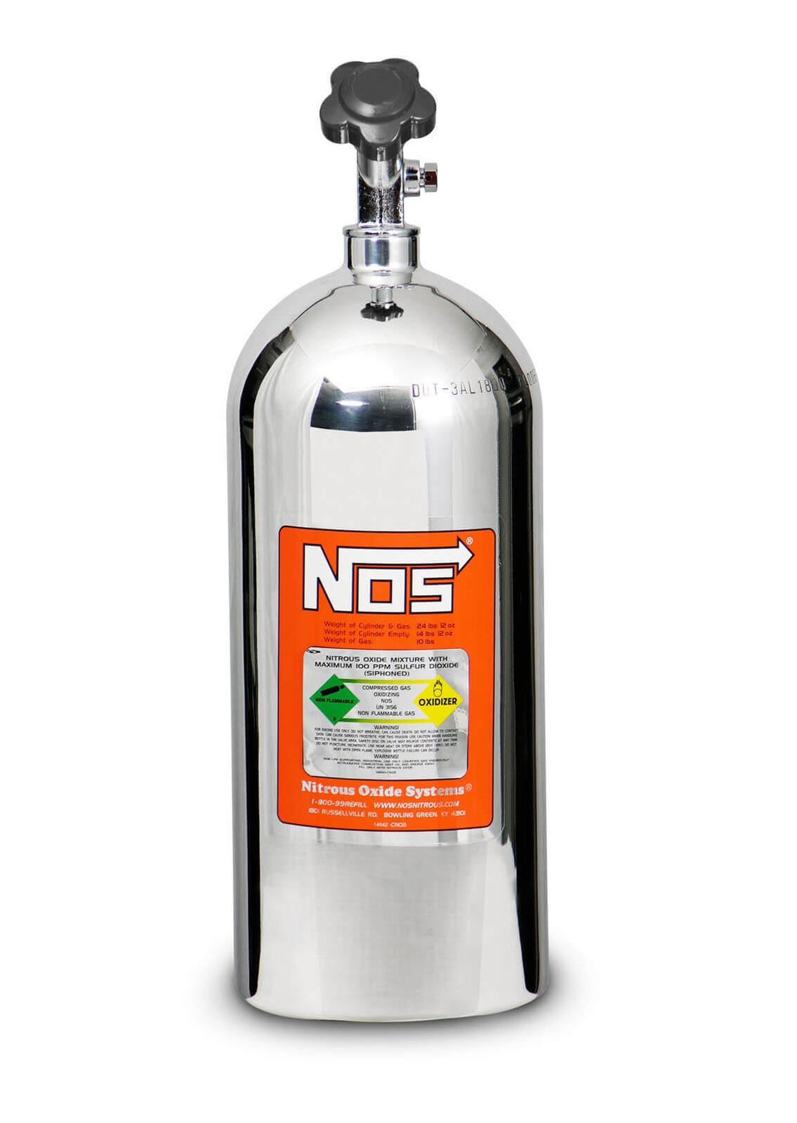 10 LB NITROUS BOTTLE W/ POLISHED FINISH & SUPER HI FLO VALVE