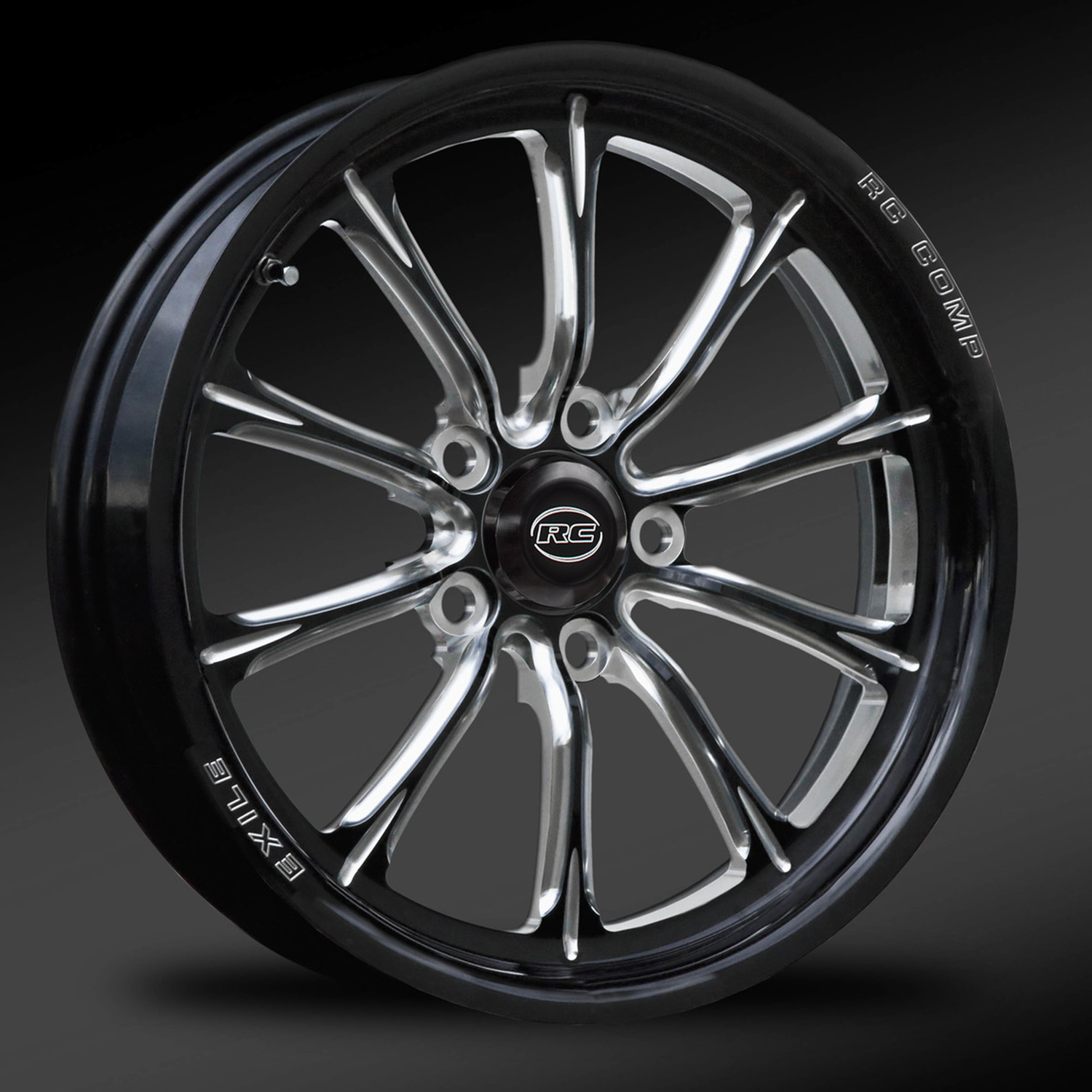 WHEEL EXILE-S ECLIPSE, BLACK & ALUMINUM, 15 X 3.5 , 5 X 114MM BOLT CIRCLE, 2.25 BACK SPACE