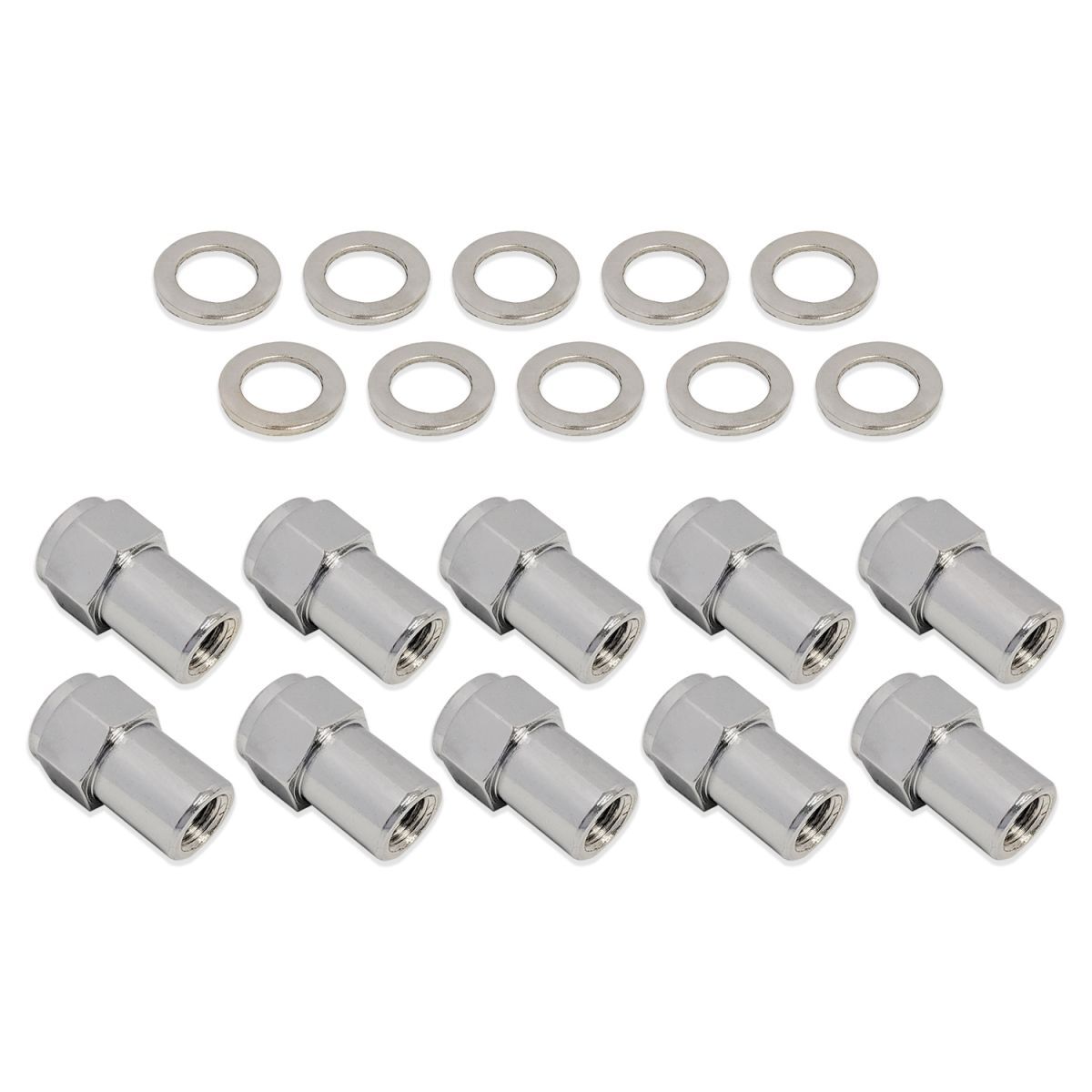 WHEEL NUT & WASHER KIT DOME HEAD CHROME 1/2' 1.00" ,LONG SHANK SUIT 15" 007 WHEEL