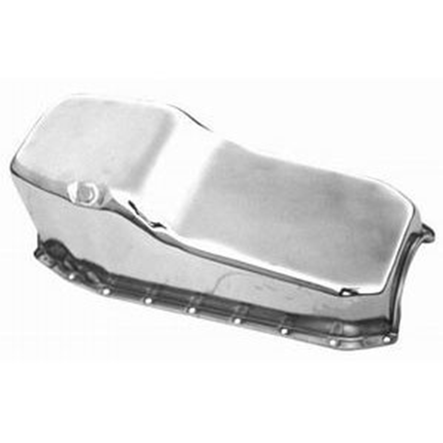 OIL PAN SUMP STEEL CHROME 4 QUARTS SBC 2 PIECE R/M PASS SIDE DIPSTICK