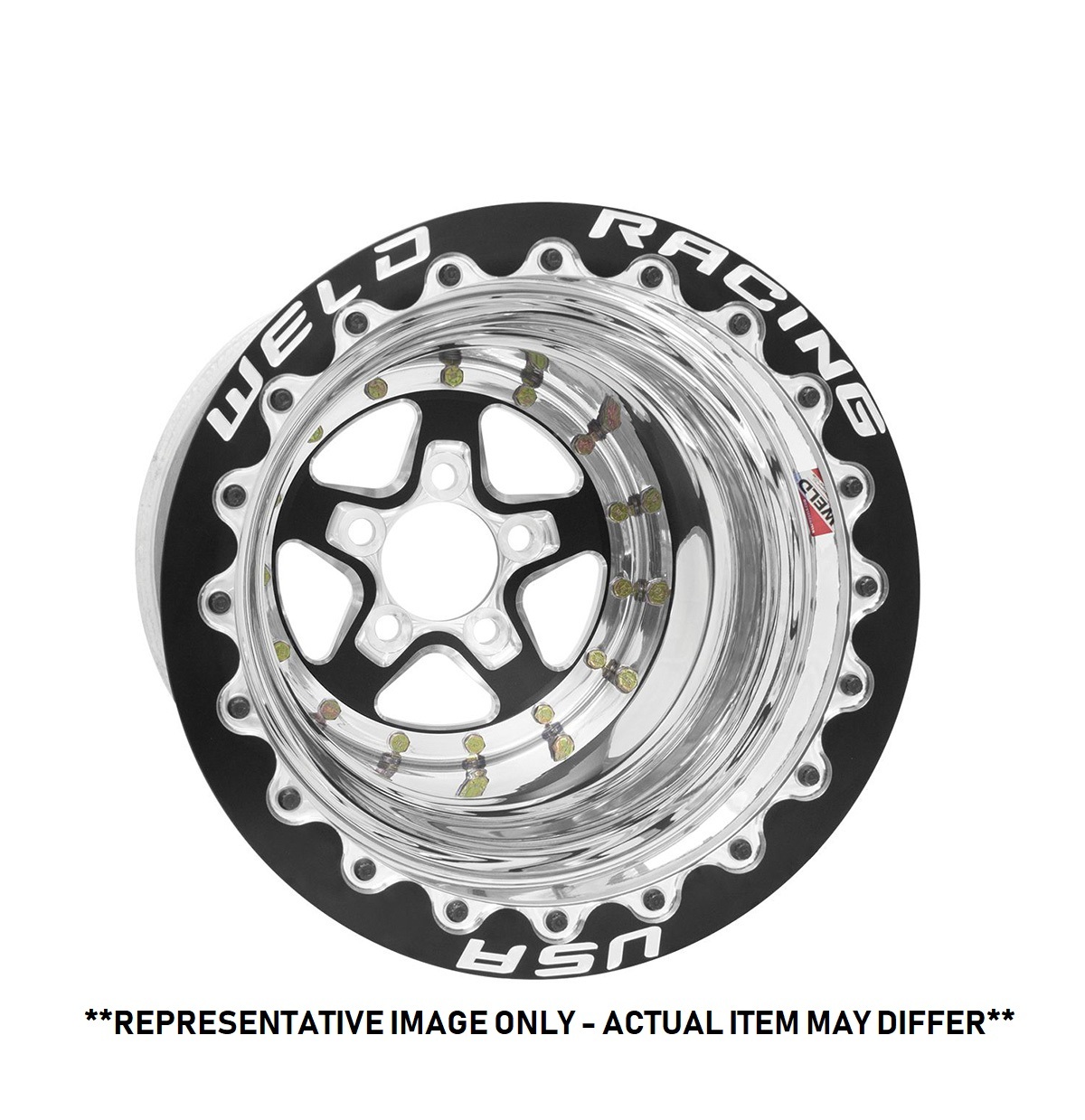 WHEEL RACING ,ALUMASTAR;15X13'' BLACK/POLISHED ALUMASTAR 2.0 5X4.5'' BP 4'' BACKSPACE - POL DBL