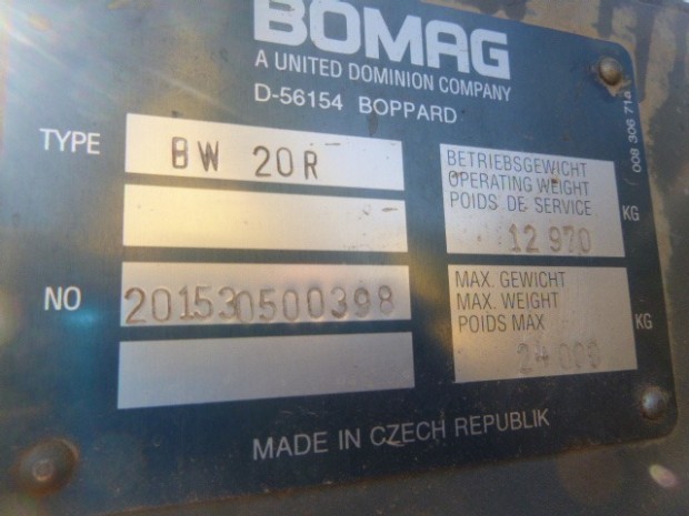 1997 BOMAG BW20 ROLLER ROLLER/COMPACTING STATIC ROLLER
