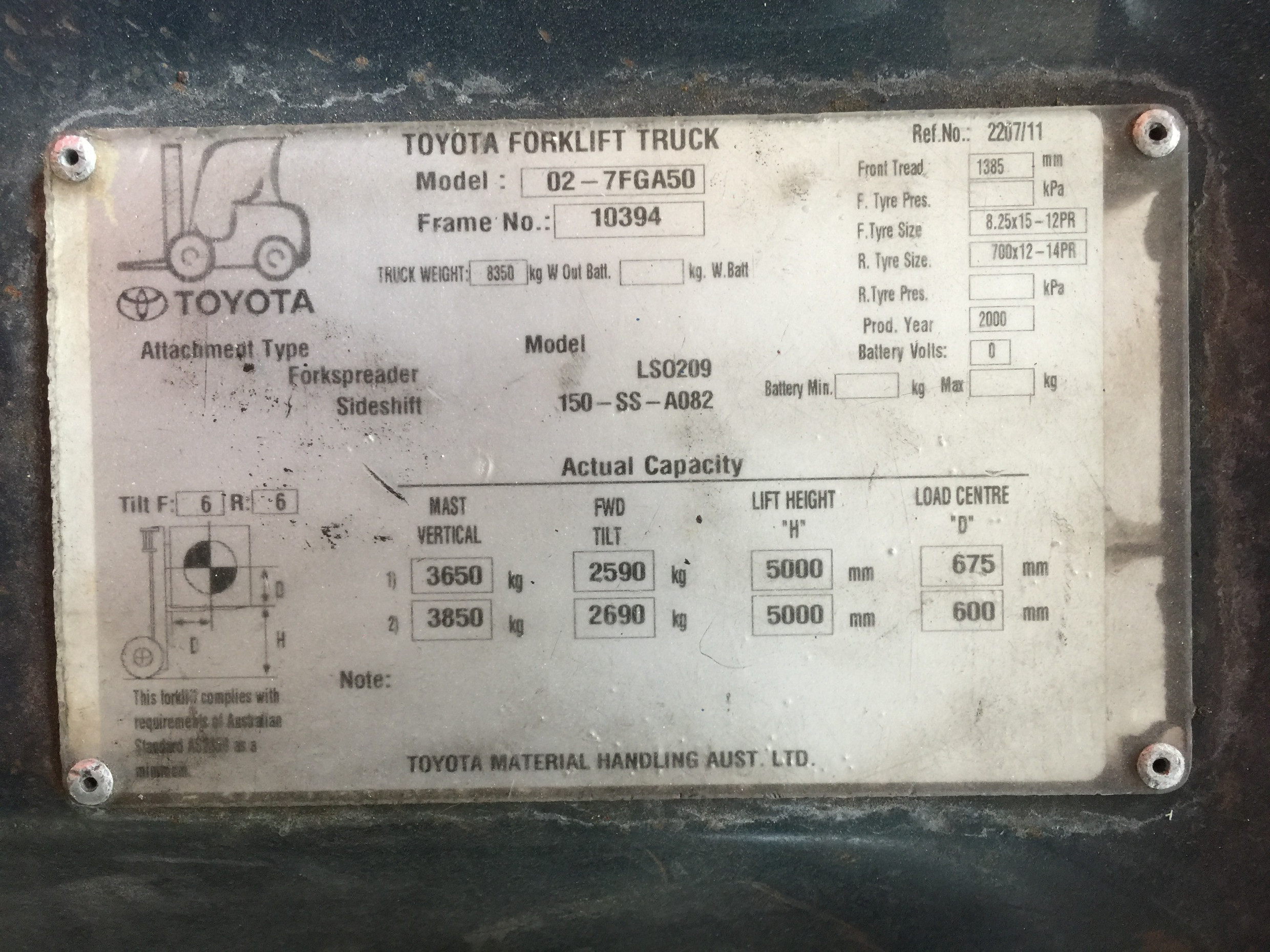 2000 TOYOTA FDT25 FORKLIFT