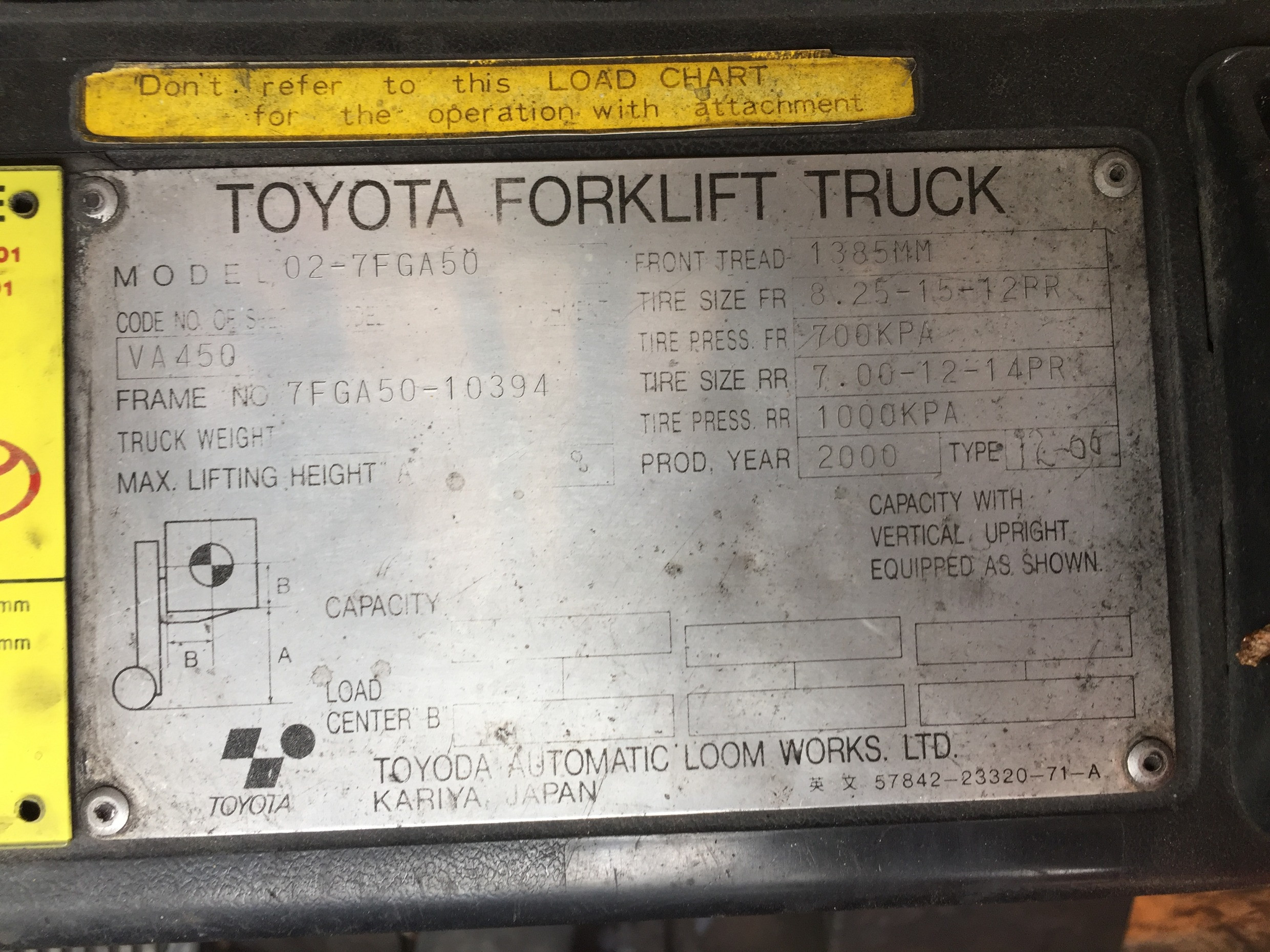 2000 TOYOTA FDT25 FORKLIFT