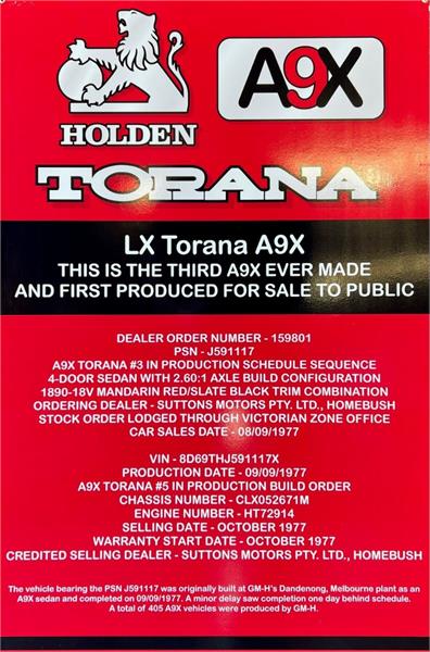 1977 HOLDEN TORANA LX A9X MANUAL SEDAN
