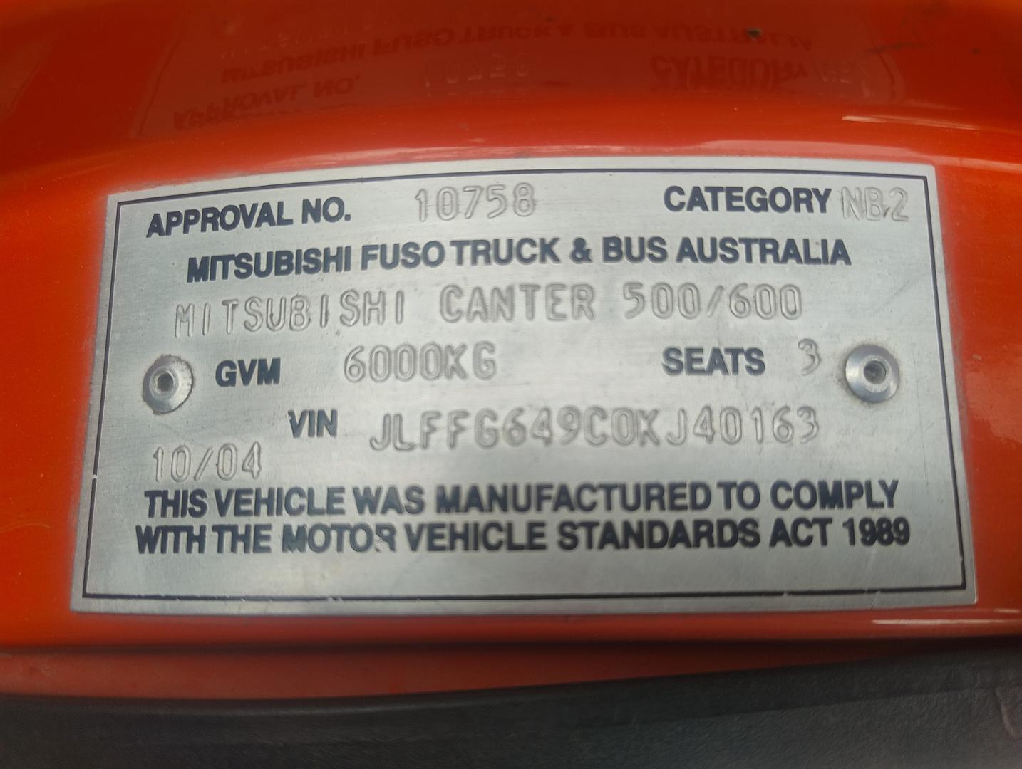 2003 MITSUBISHI CANTER FG FG649 4x4 SWB 5 SP MANUAL FIRE TRUCK