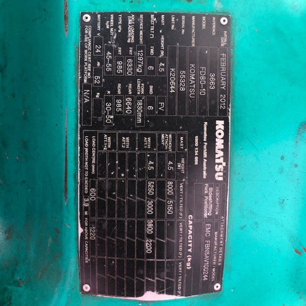 2012 KOMATSU FD80-10 STD FORKLIFT