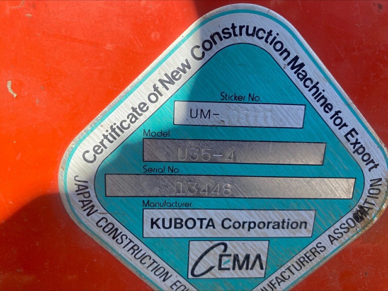 2000 KUBOTA U35-4 CANOPY EXCAVATOR