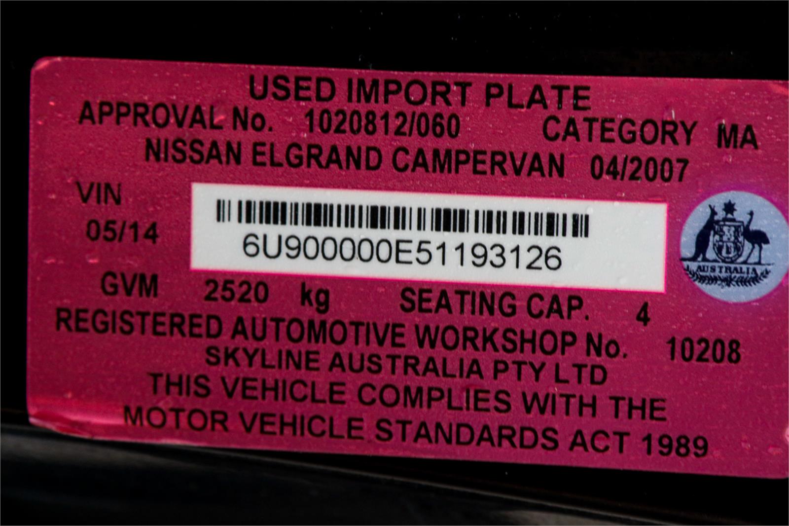 2007 NISSAN ELGRAND E51 5 SP AUTOMATIC