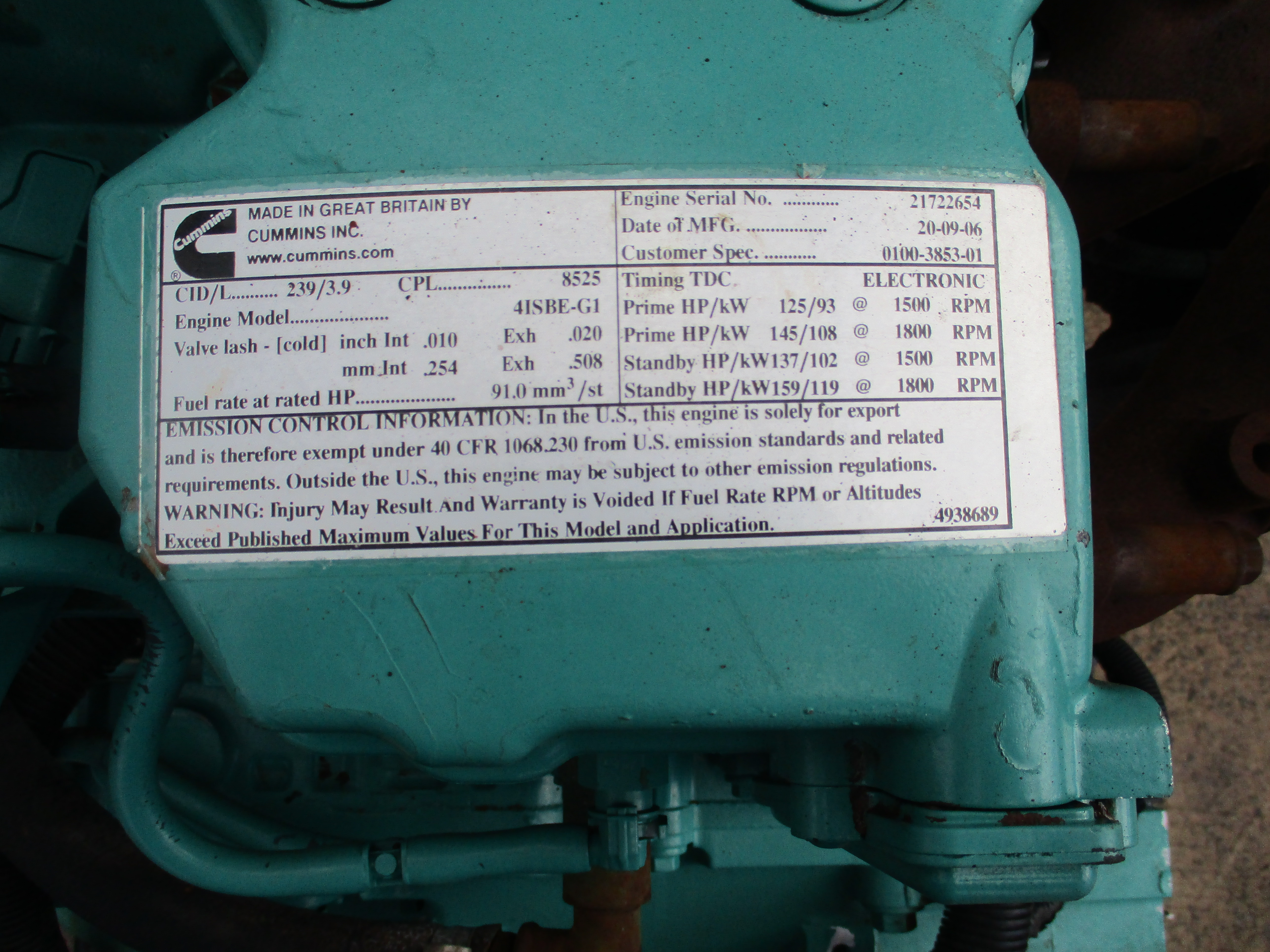 CUMMINS ENGINE 41SBE - G1