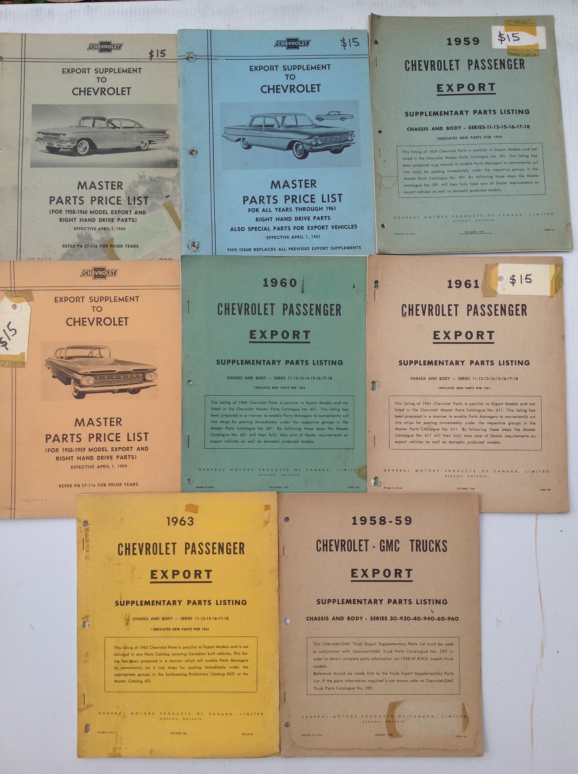 CHEV PASSENGER & TRUCK SUPPLEMENTARY PARTS LISTING CATALOGUES (8)