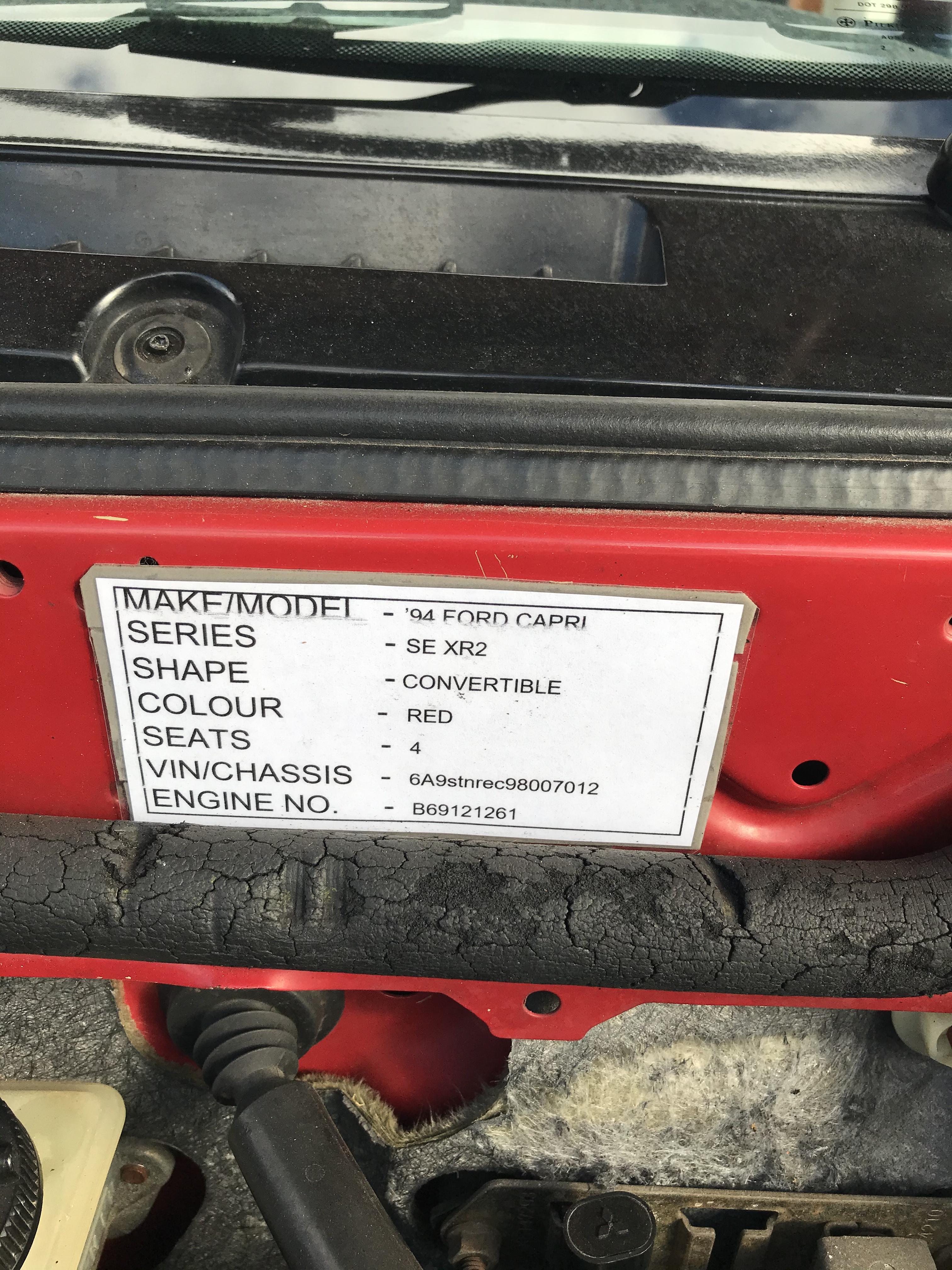 1994 FORD CAPRI SE XR2 5 SP MANUAL 2D CONVERTIBLE