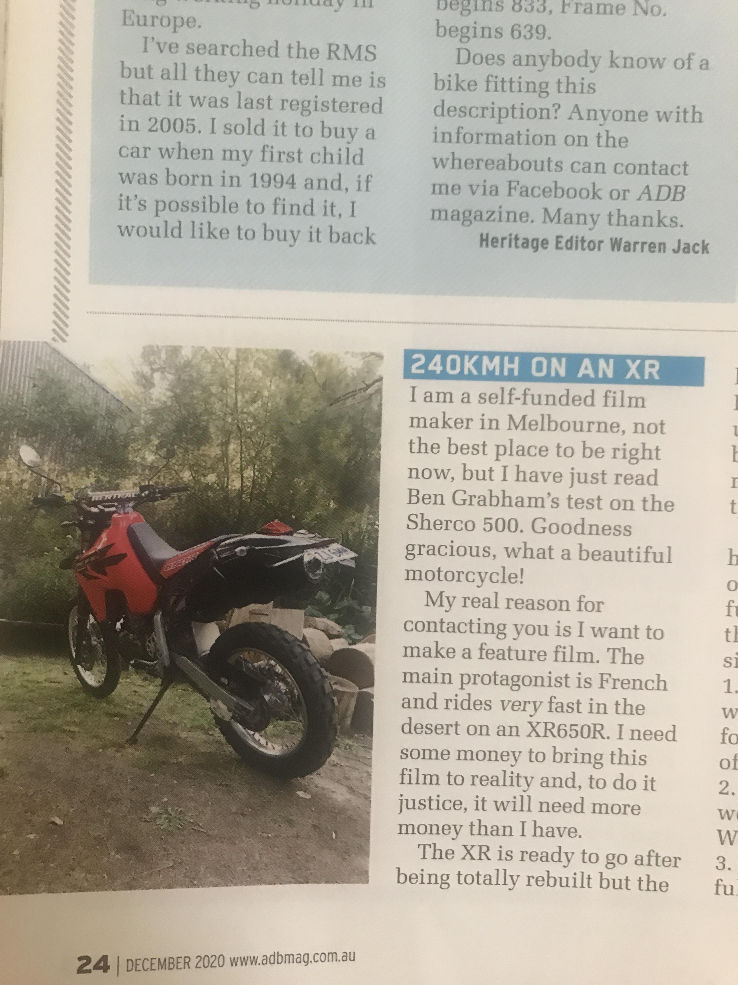 2001 HONDA XR650R ENDURO 