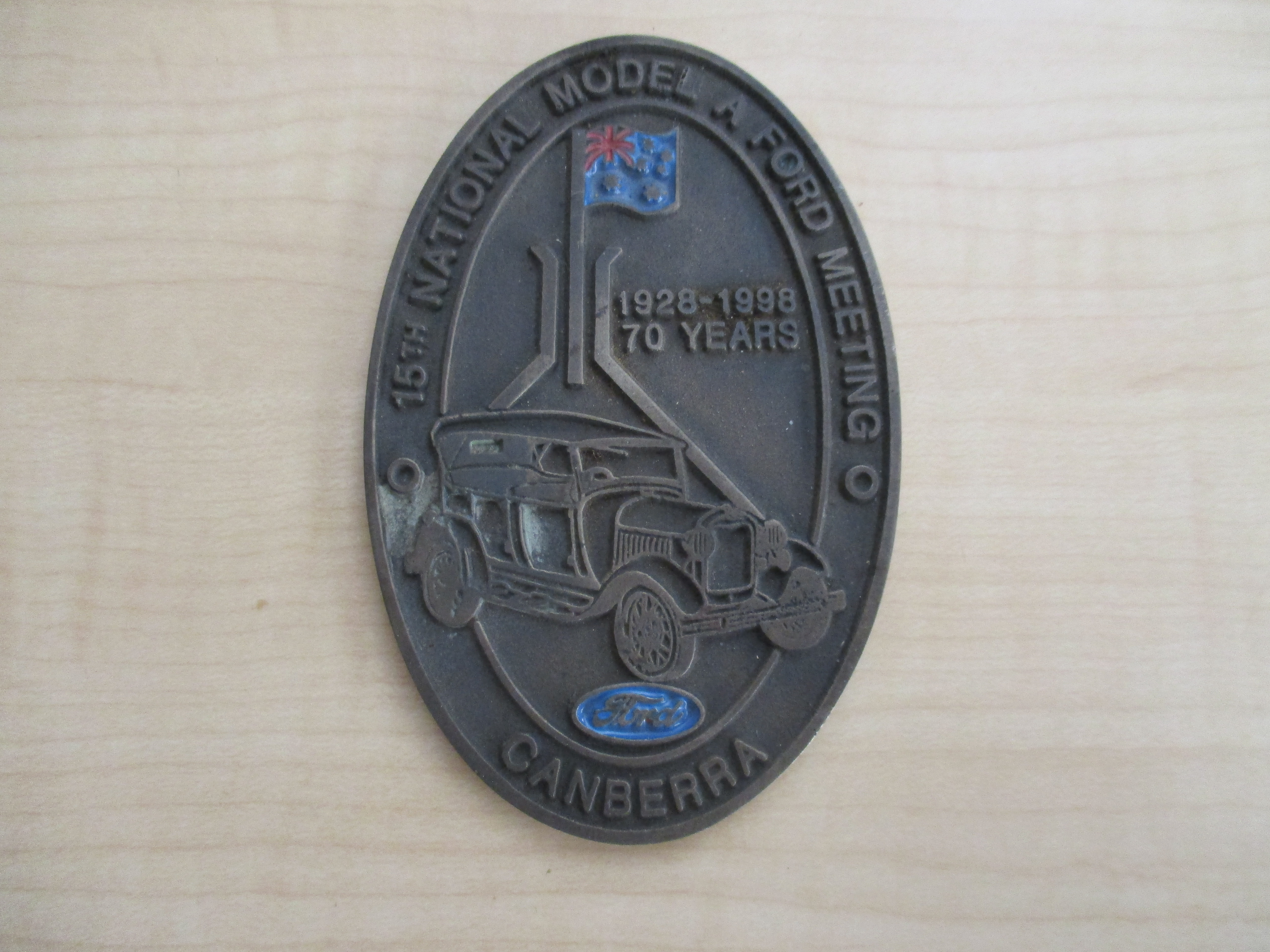 FORD MODEL A 15TH ANNUAL MEETING CANBERRA 1928-1998 70 YEARS PLAQUE