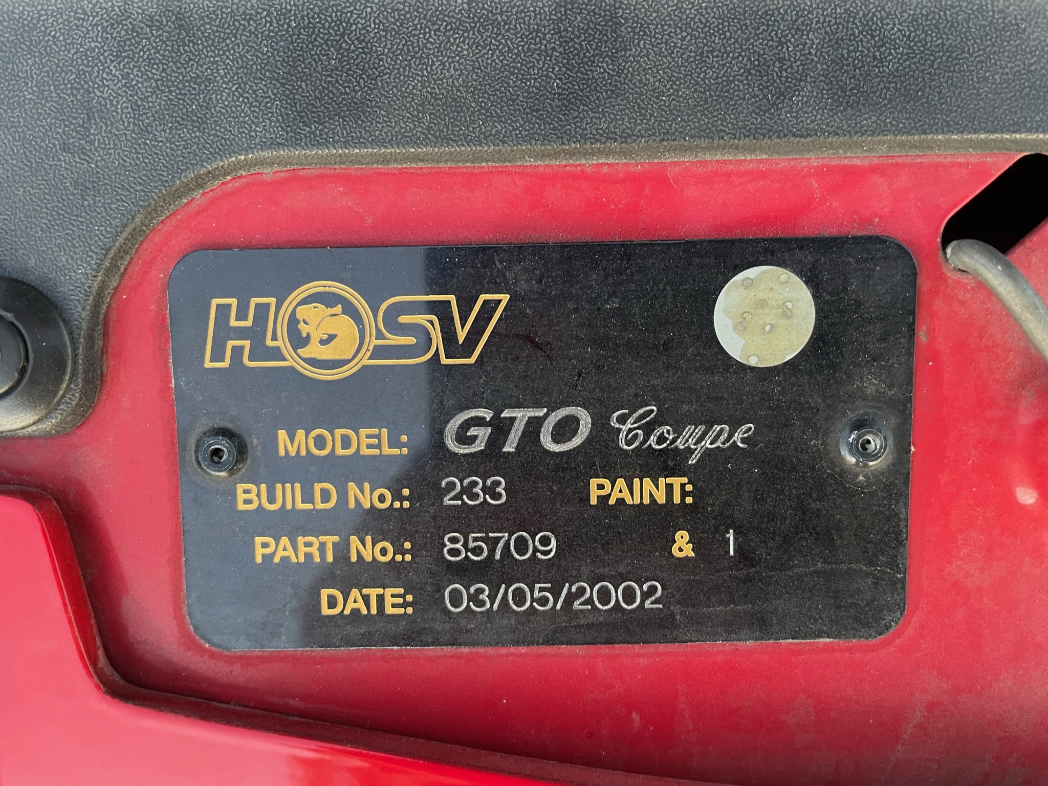 2002 HSV GTO 2D COUPE 