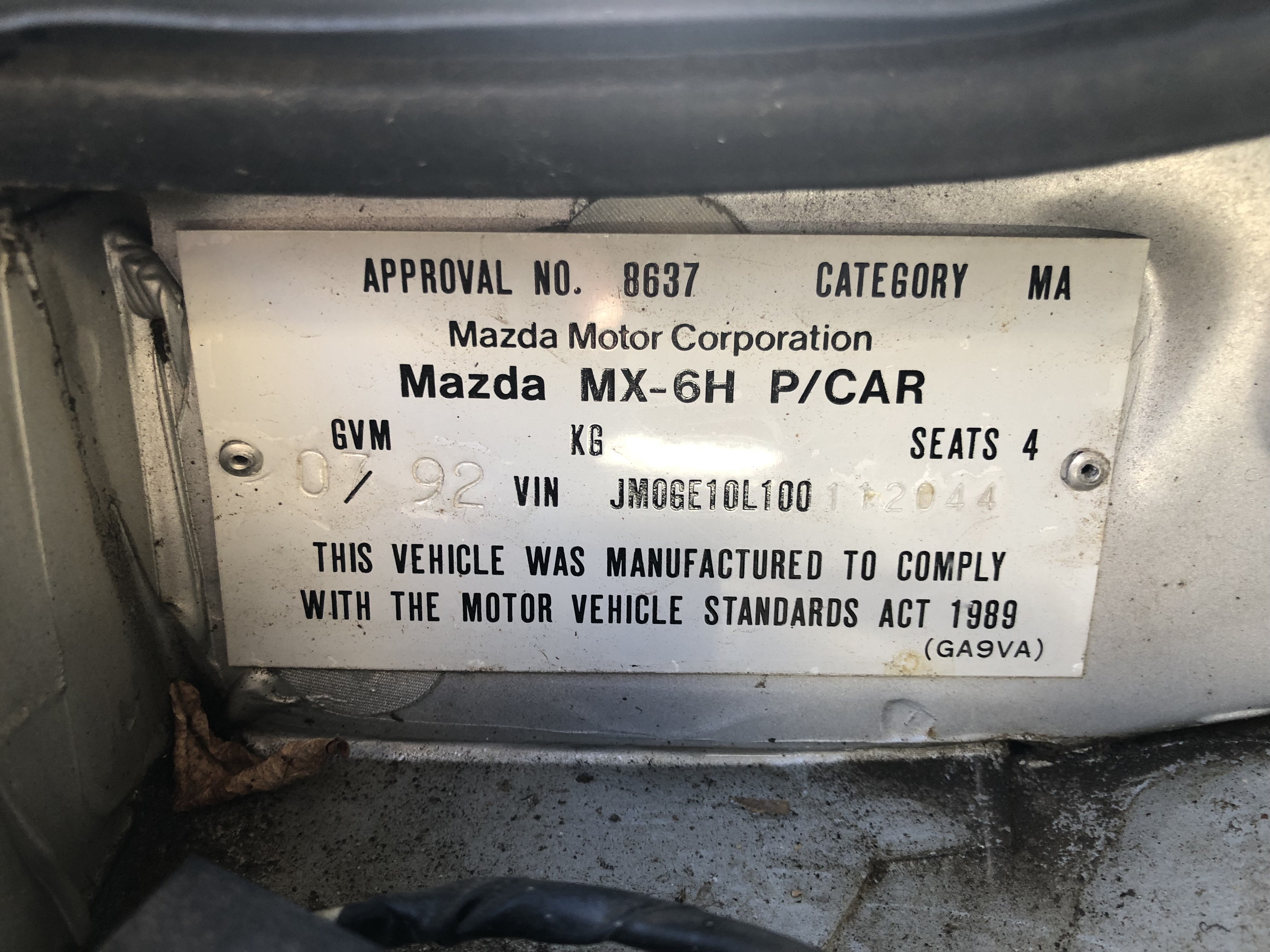 1992 MAZDA MX6 COUPE