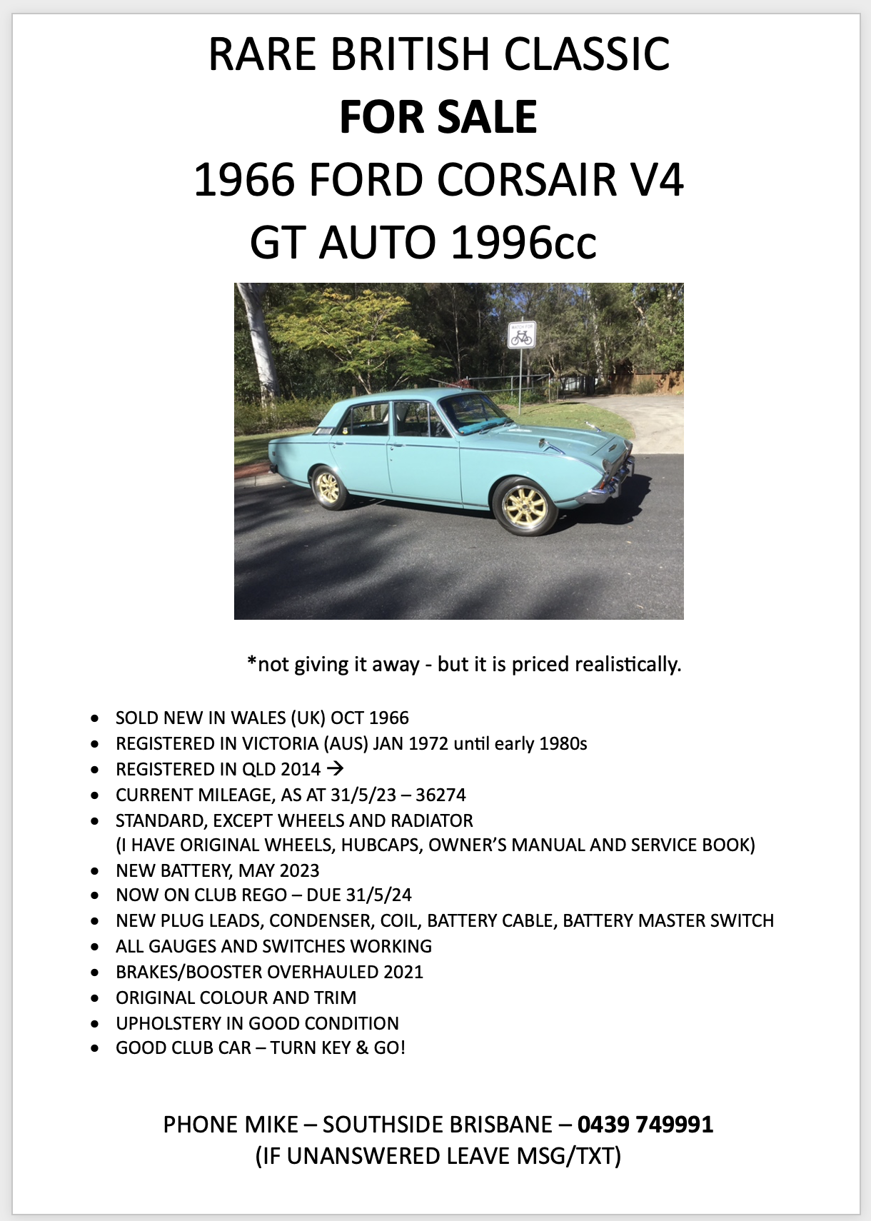 1966 FORD CORSAIR GT SEDAN