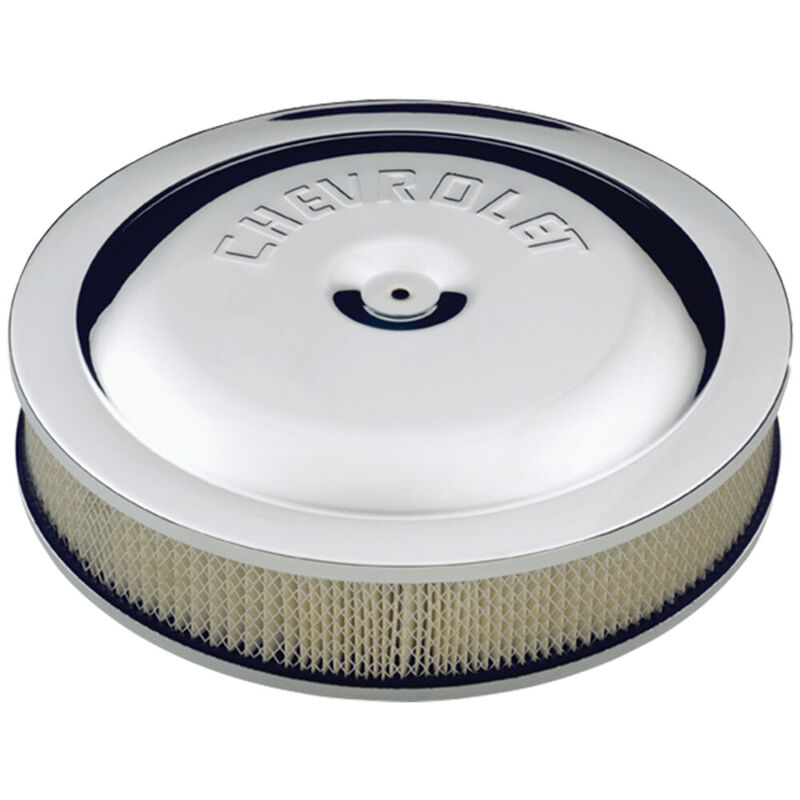 AC Delco, Chevy High-Performance Air Cleaner w/o Center Nut, Chrome; Chevrolet Lettering; 14" Diameter