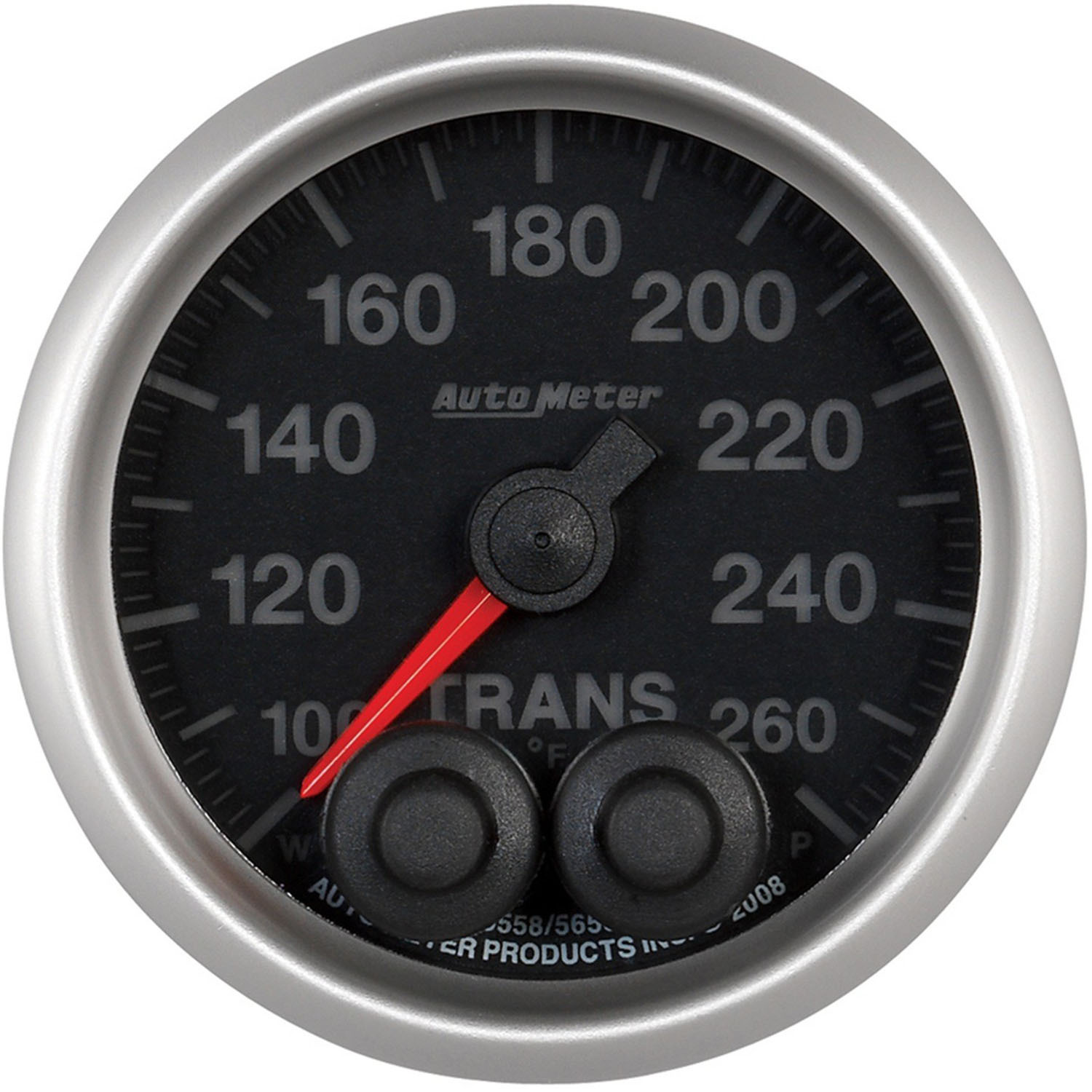 Autometer Gauge, Elite Series, Transmission Temperature, 2 1/16 in, 260 Degrees F, Stepper Motor W/Peak & Warn, Analog, Each