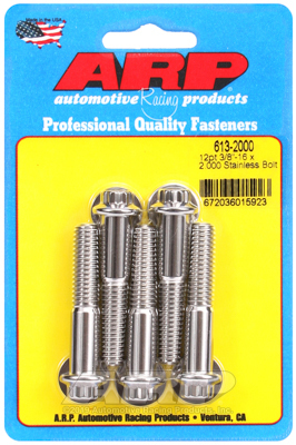 ARP Bolts, 12-Point Head, Stainless 300, Polished, 3/8 in.-16 RH Thread, 2.000 in. UHL, Set of 5