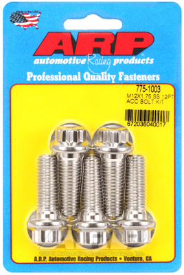 ARP Bolts, Stainless Steel 300, Polished, 12-Point Head, 12mm x 1.75 Thread, 35mm UHL, Set of 5