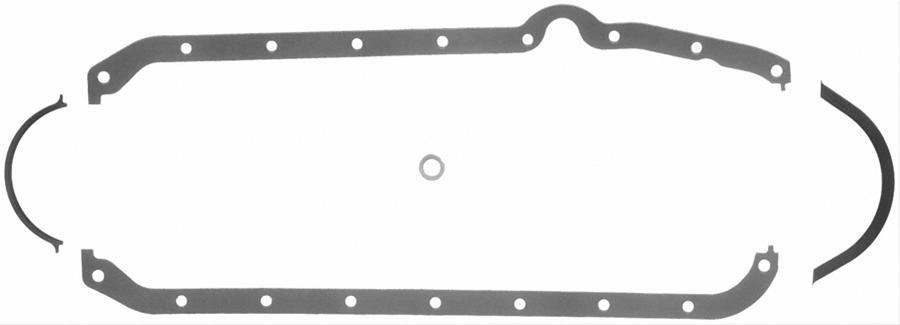 FELPRO Oil Pan Gasket, Multi-Piece, Rubber Coated Fibre, For Chevrolet, Small Block, L/H Dipstick, Thick Seal, Kit