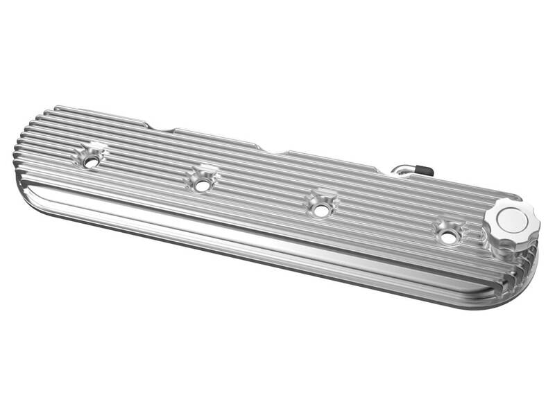 Holley Valve Cover, Vintage Series, Finned, Standard Height, GM LS Engines, Cast Aluminum, Polished, Pair